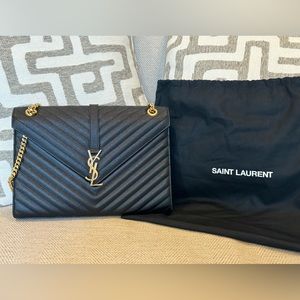 YSL Large Enveloped Flap Bag in Embossed Leather
